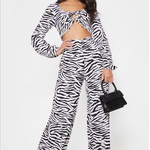 Zebra Print Tie Detail Cut Out Jumpsuit